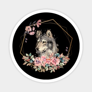 Wolf Face Floral Look Magnet